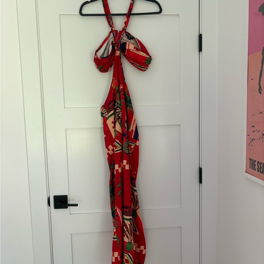 Prettylittlething Red Patterned Halter Dress - image 2